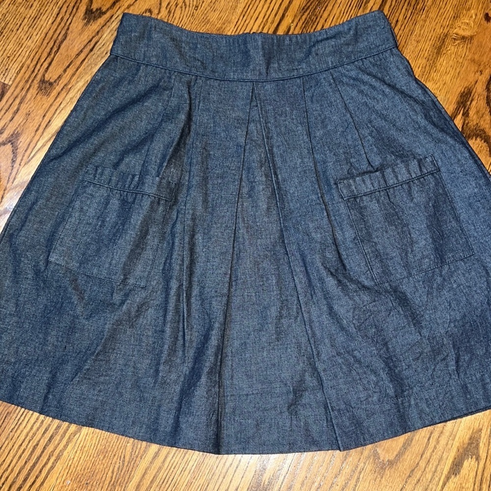 Kayce Hughes denim a-line pleated skirt with front pockets size 12 NWOT